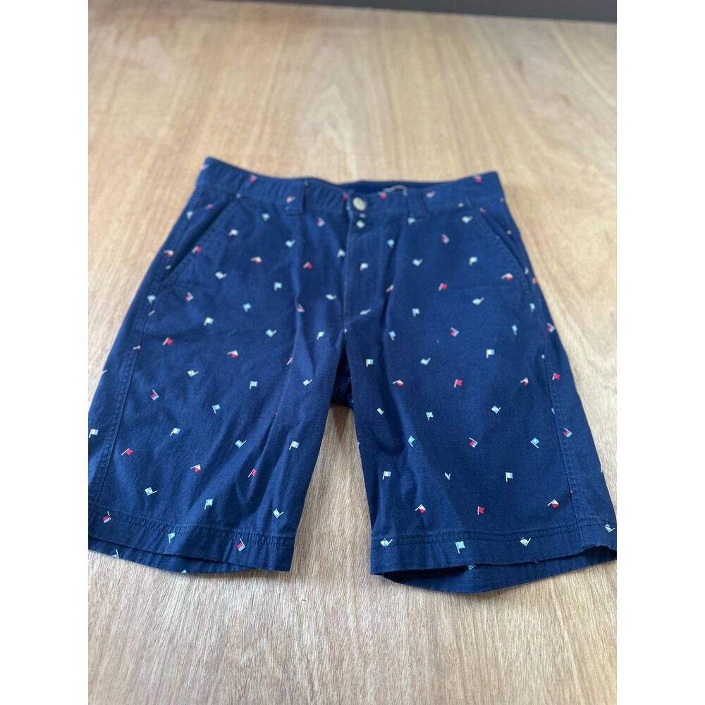 St Johns Bay Flag Print Shorts Mens 34 Navy Stretch Cotton Chino